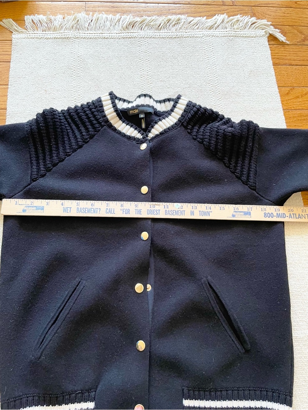Maje Womens Varsity Bomber Jacket Size 2 Sweater Cardigan Jacket Wool Blend - Picture 5 of 6